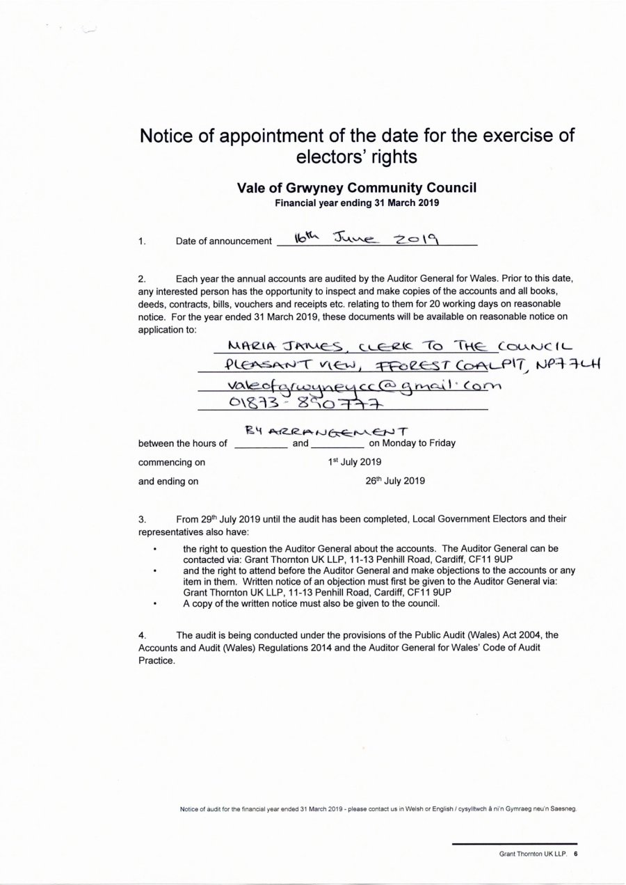 Notice of Appt to exercise electors rights